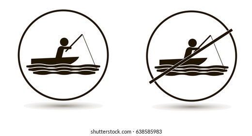 Vector man swims in the sea or river and catches fish. Set of icons.
On a white background
