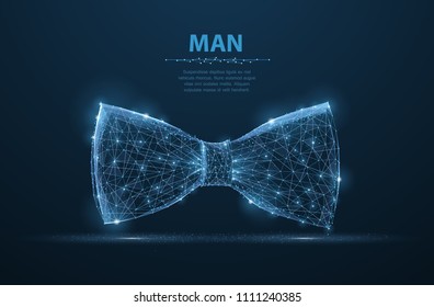 Vector man tie. Abstract design male suit cloth tie bow illustration on dark blue background with stars and dots. Man fashion accessory. Classic clothing, celebration, formal style symbol