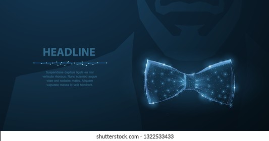 Corbata vectora. Diseño abstracto de trajes masculinos atan ilustración de arco sobre fondo azul oscuro con estrellas y puntos. Accesorio de moda masculino. Ropa clásica, celebración, símbolo de estilo formal