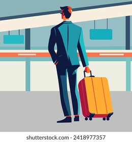 Vector man with travel bag tourist with suitcase