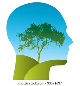 Vector Man with a tree landscape within his silhouette