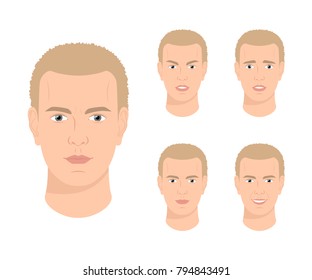 Vector man with various facial expressions