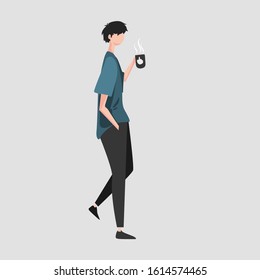 vector a man walking while carrying a glass of coffee