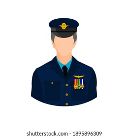 Vector of a man wearing an air force suit with a hat and several award badges for advertising, website or social media purposes.