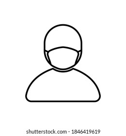 Vector man wearing mask icon, Covid-19 protection equipment, coronavirus prevention symbol on isolated white background for UI/UX and website.