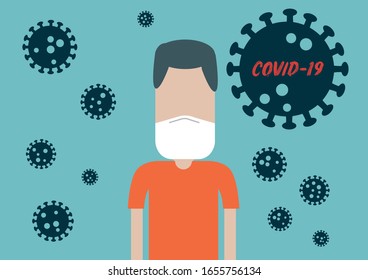 Vector Of A Man Wearing A Protective Mask  To Protect  Covid-19 Or Corona Virus Outtbreak