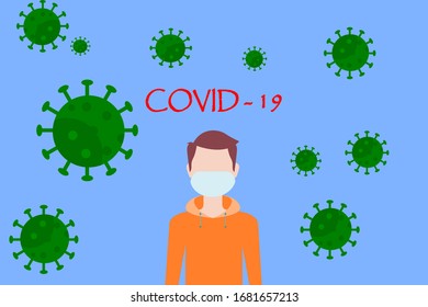 Vector of A Man Wearing a Protective Mask to Protect Covid-19 