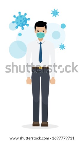 Vector of A Man Wearing a Protective Mask to Protect Covid-19 or Corona Virus Outtbreak