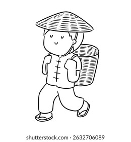 vector of man and wicker basket