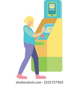 Vector Hombre Retirar dinero en el icono de cajero automático