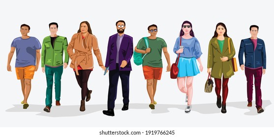 Vector - Man and Woman Casual Businessman Walking Front View	
