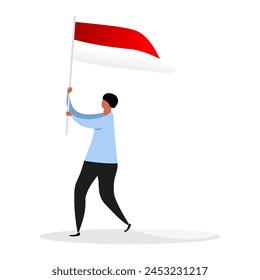 Vector of man and woman holding Indonesian flag for prototype or photo background