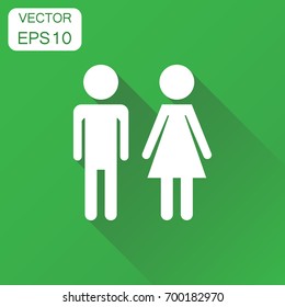 Vector man and woman icon. Business concept wc toilet pictogram. Vector illustration on green background with long shadow.