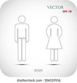 Vector man and woman icons, toilet sign, restroom icon, minimal style, pictogram