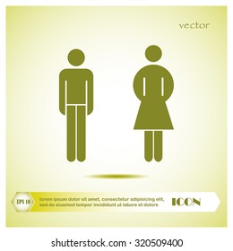 Vector man and woman icons, toilet sign, restroom icon, minimal 