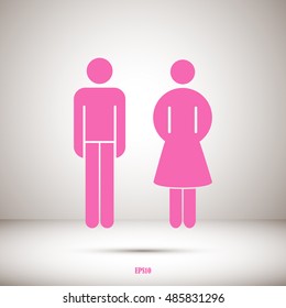 Vector man and woman icons, toilet sign, restroom icon, minimal 