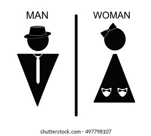 Vector man and woman icons, toilet sign, restroom icon, minimal style, pictogram