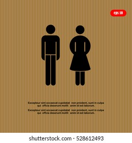 Vector man and woman icons, toilet sign, restroom icon, minimal style, pictogram