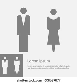 Vector man and woman icons, toilet sign, restroom icon, minimal 