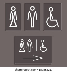 Vector Man, Woman And Invalid One, Restroom,  Toilette Symbols