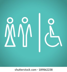 Vector Man, Woman and invalid one, restroom,  toilette symbols