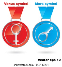 Vector Man and woman / Mars and Venus symbols on medals