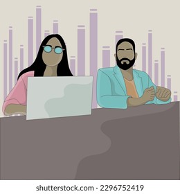 vector un hombre y una mujer en el tablero de entrevistas 