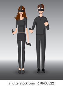 vector of man and woman playing VR