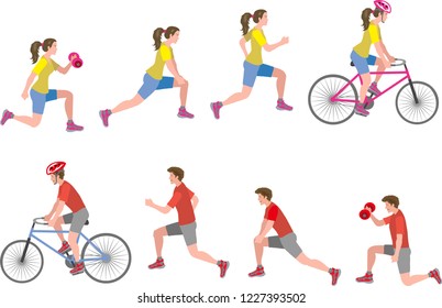 Vector  - Man And Woman Workout Exercise White Background Side View