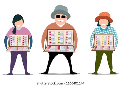 vector of man and women selling thai lottery character