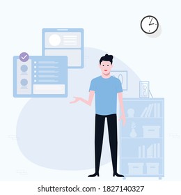 Vector del hombre que trabaja en el plano de la ilustración del vector del hogar