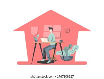 Vector man working at home  Use it for media and design.