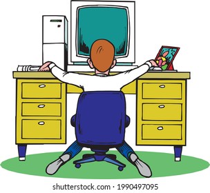 Vector Man Working On Computer Stock Vector (Royalty Free) 1990497095 ...