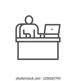 Vector man at workplace, office working, boss line icon. Symbol and sign illustration design. Isolated on white background