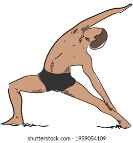 Vector man yoga pose virabhadarsana exercise illustration