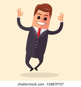Vector manager character happy and with open arms, smiling broadly. Flat illustration.  or business  .
