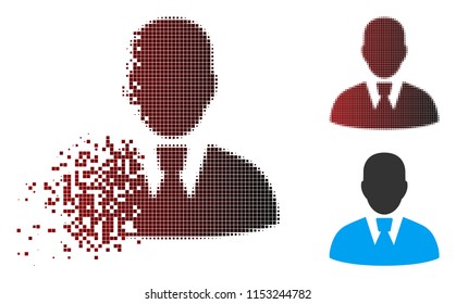 Vector manager icon in dispersed, dotted halftone and undamaged whole versions. Disappearing effect uses rectangle particles and horizontal gradient from red to black.