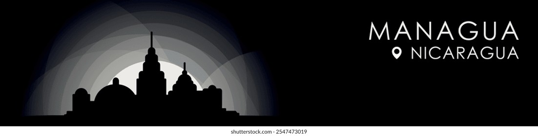 Vector Managua, Nicaragua cityscape banner. Black and white placard profile picture for header, footer