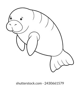 Vector of manatee illustration coloring page for kids