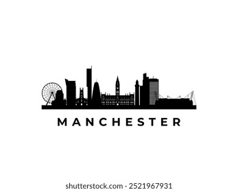 Horizonte del Vector Manchester. Viajar a Manchester Lugares famosos famosos. Concepto de negocios y turismo para presentación, Anuncio, Sitio web.