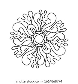 Vector mandala with abstract sea plants. Coloring book for children and adults, hand-drawn illustration, black and white, leaves and Doodle elements.