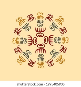 Vector mandala with ancient tribal ethnic symbols of adinkra. Ritual screen printing