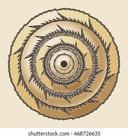 Vector mandala, angular zigzag pattern. Gold color