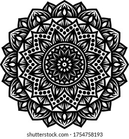 Vector mandala art or circular pattern for decoration elements, meditation poster, stress relief, henna, adult coloring book page, decoration card.
