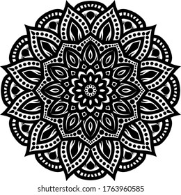 Vector mandala art or circular pattern for decoration elements, meditation poster, stress relief, henna, adult coloring book page, decoration card.
