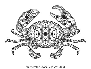 Vector Mandala Art crab coloring page and coloring book for adult and kids design