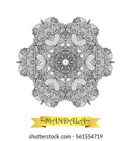 Vector Mandala art. Floral round lace ornament. Flower doodle in the  oriental style. Adult coloring book  page. Outline medallion.