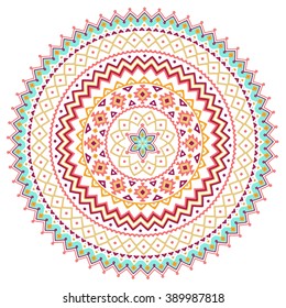 Vector mandala background with bohemian, Oriental, Indian, Arabic, Aztec motifs.Bright colorful geometric round decorative element for your design. 