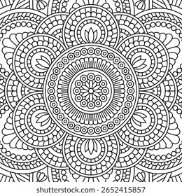 Vector mandala background. Texture in white and black colors. Square design for coloring page for kids and adults, pillow, card, fashion print, utensils, engraving