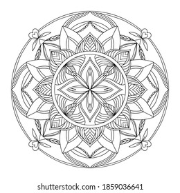 vector mandala black outline isolated on white background. Coloring page zendal. Design for meditation, yoga, relaxation.